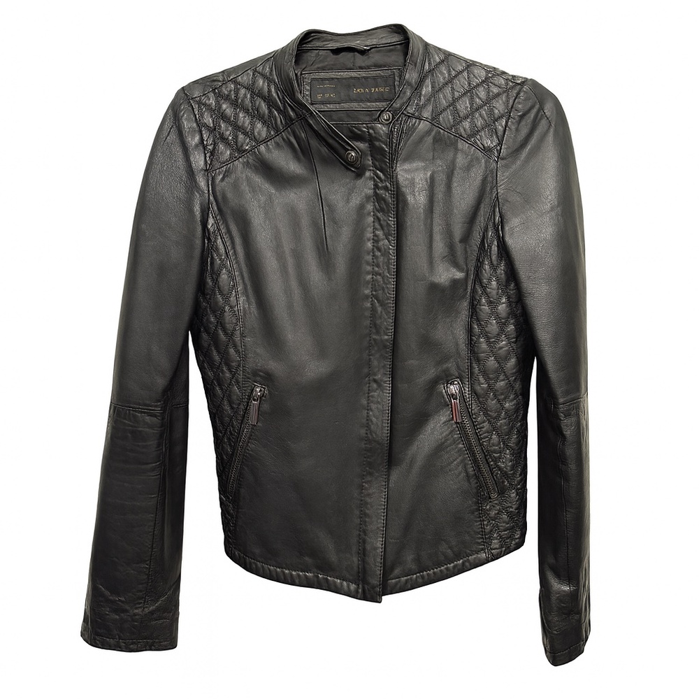 ZARA Black Leather Moto Jacket – Size XL